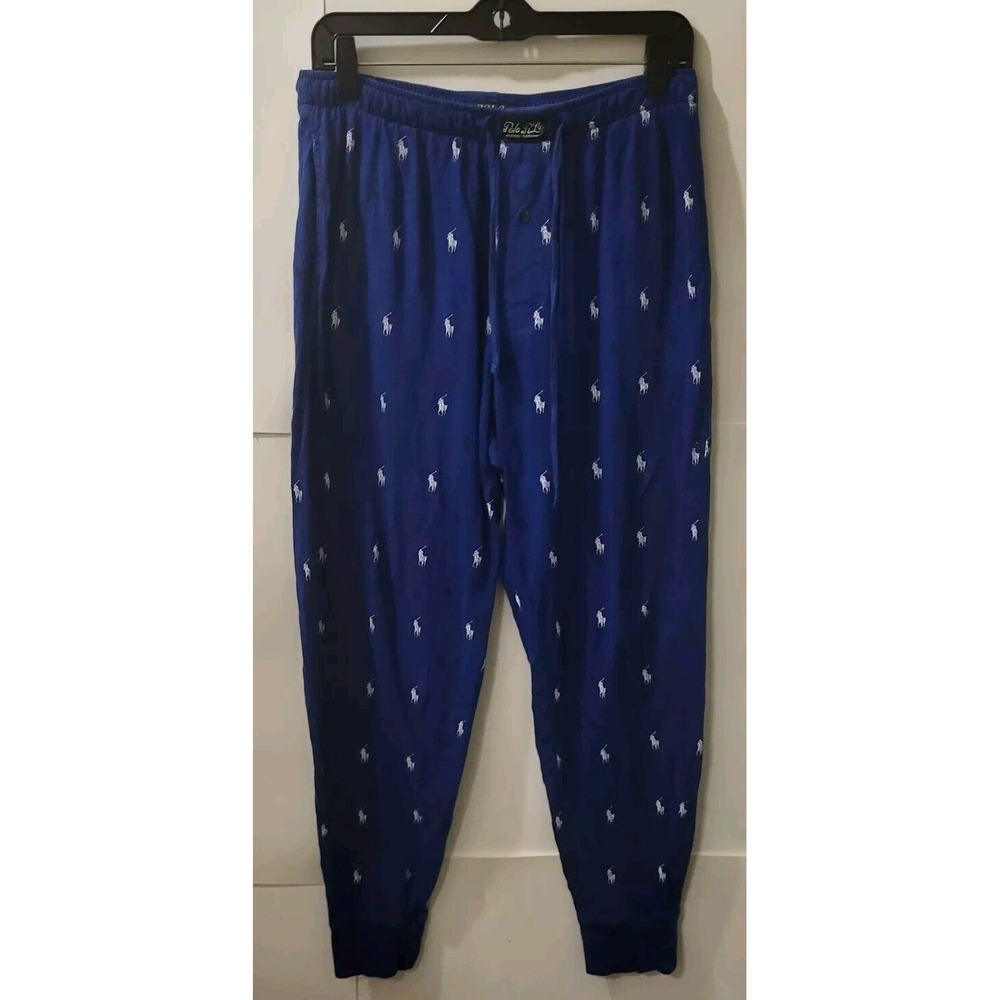 Ralph Lauren Pajama Pants Navy Blue/ White Horse‎ Designs Drawstrings Size M
